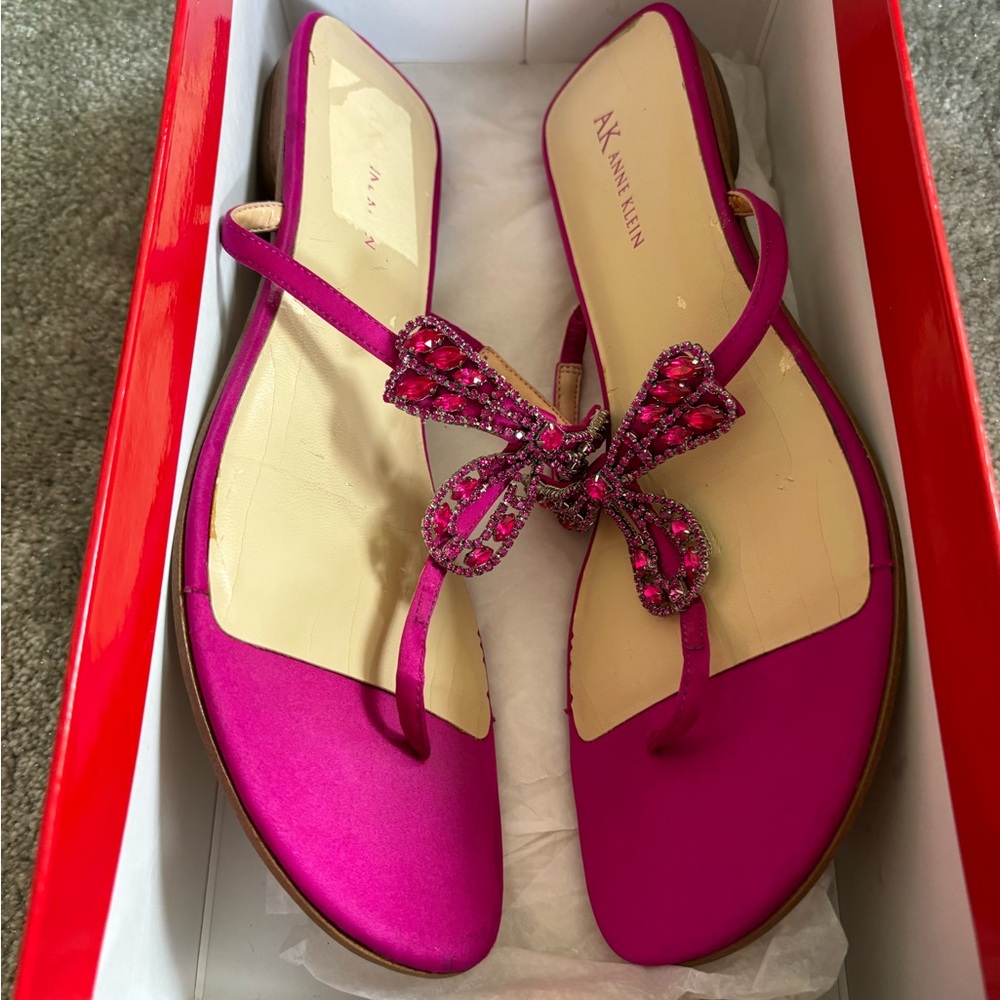 Anne Klein Magenta Satin Jeweled Sandals 7.5